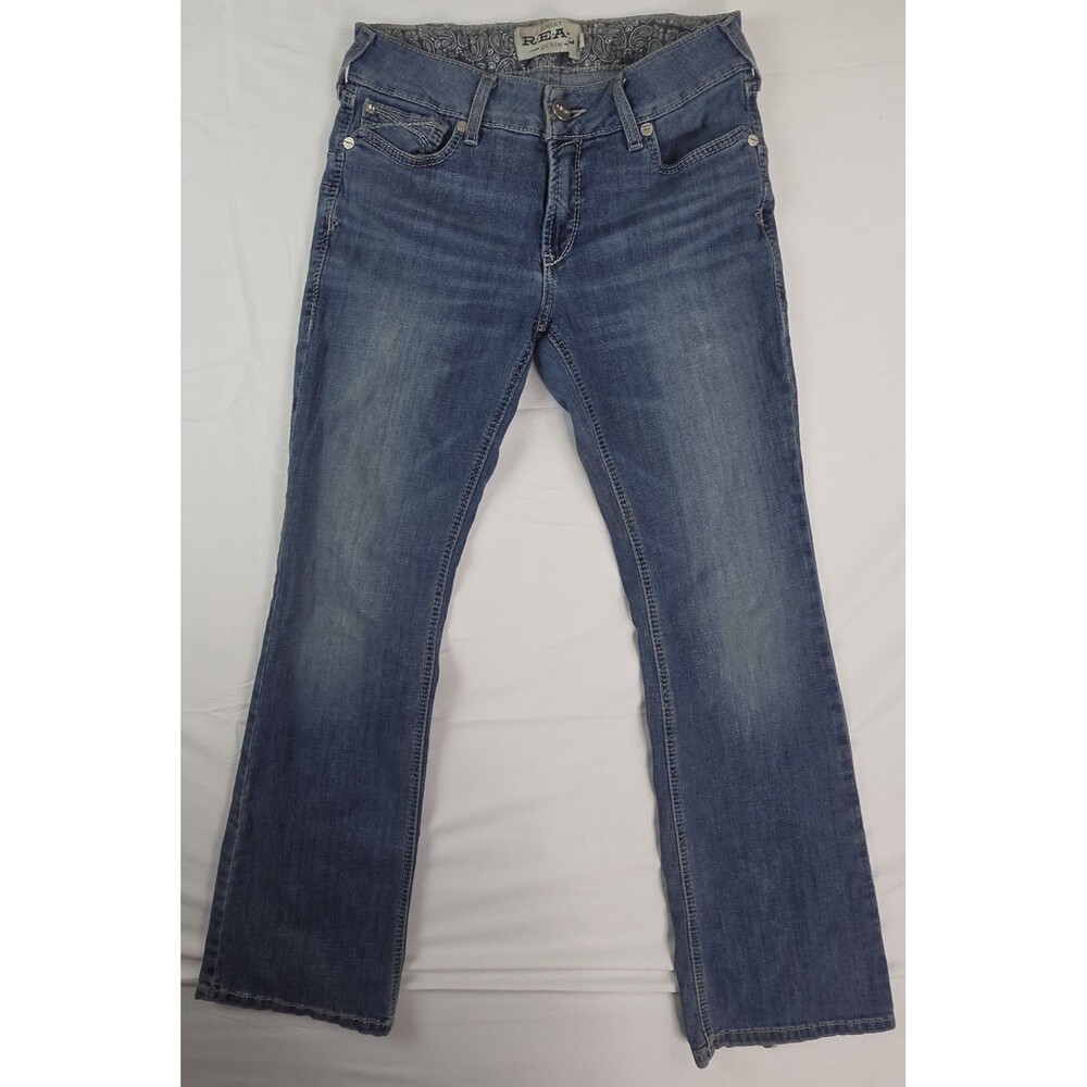 Ariat REAL Jeans Womens 30R Blue Mid Rise Bootcut Stretch Embroidered Distressed